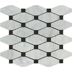 Bianco Carrara Long Octagon Marble Mosaic Black