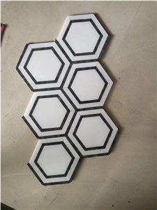 Bianco Carrara-Nero Marquina Hexagon Marble Mosaic
