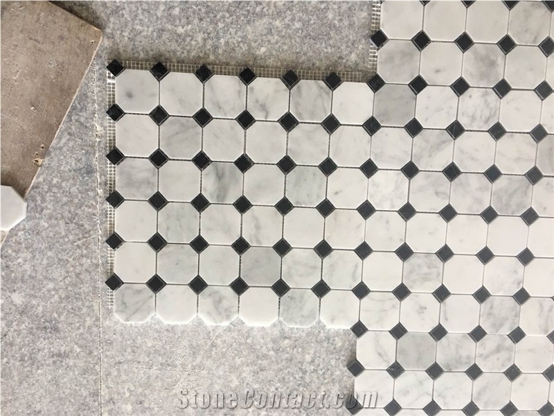 Bianco Carrara Octagon Honed Marble Mosaic Tile