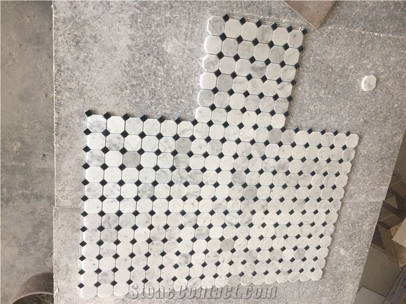 Bianco Carrara Octagon Honed Marble Mosaic Tile