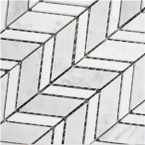Bianco Carrara Rhombus Herringbone Marble Mosaic