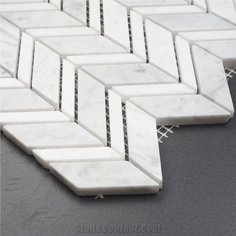 Bianco Carrara Rhombus Herringbone Marble Mosaic