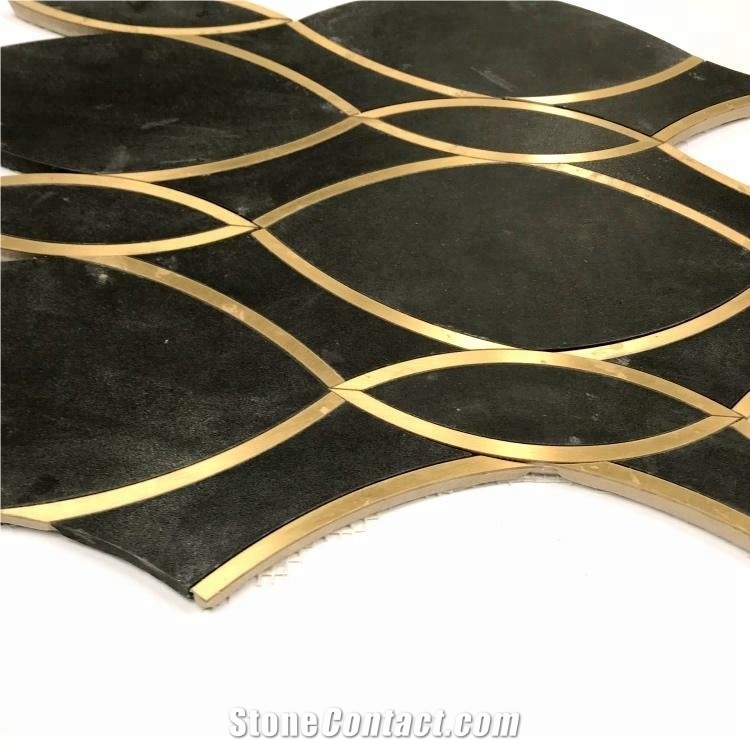 Black Bronze Copper Waterjet Marble Mosaic Tile