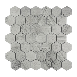Blue Wood Grain Hexagon Marble Mosaic Tile