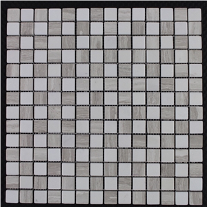 Chinese White Mix Wooden Tumbled Marble Mosaic