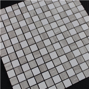 Chinese White Mix Wooden Tumbled Marble Mosaic