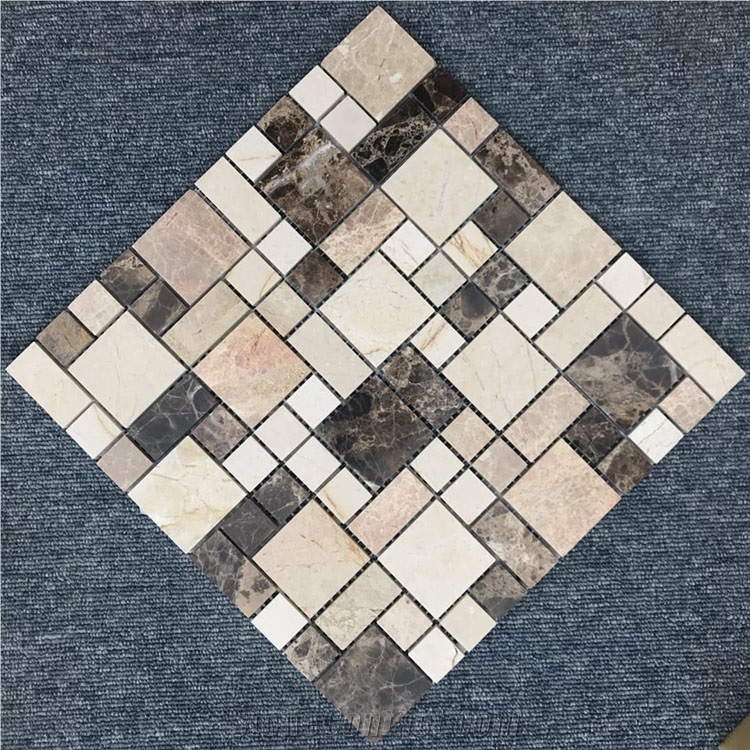 Crema Marfil Mix Dark Emperador Pattern Mosaic