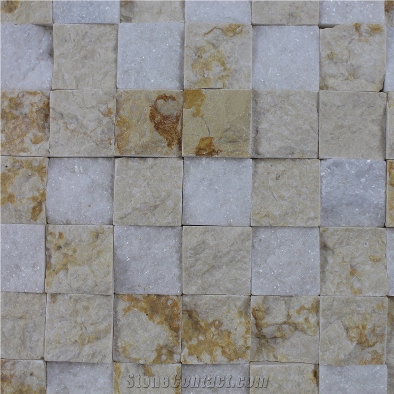 Crystal White Mix Beige Marble Split Marble Mosaic