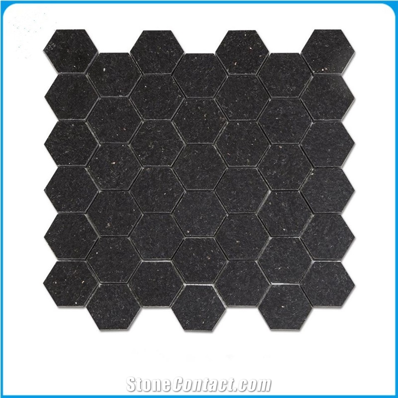 India Black Galaxy Hexagon Polish Marble Mosaic