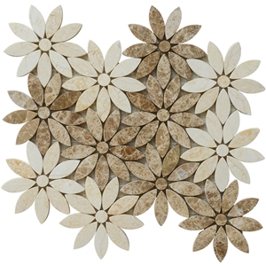 Light Emperador Golden Beige Flower Marble Mosaic
