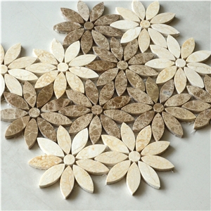 Light Emperador Golden Beige Flower Marble Mosaic