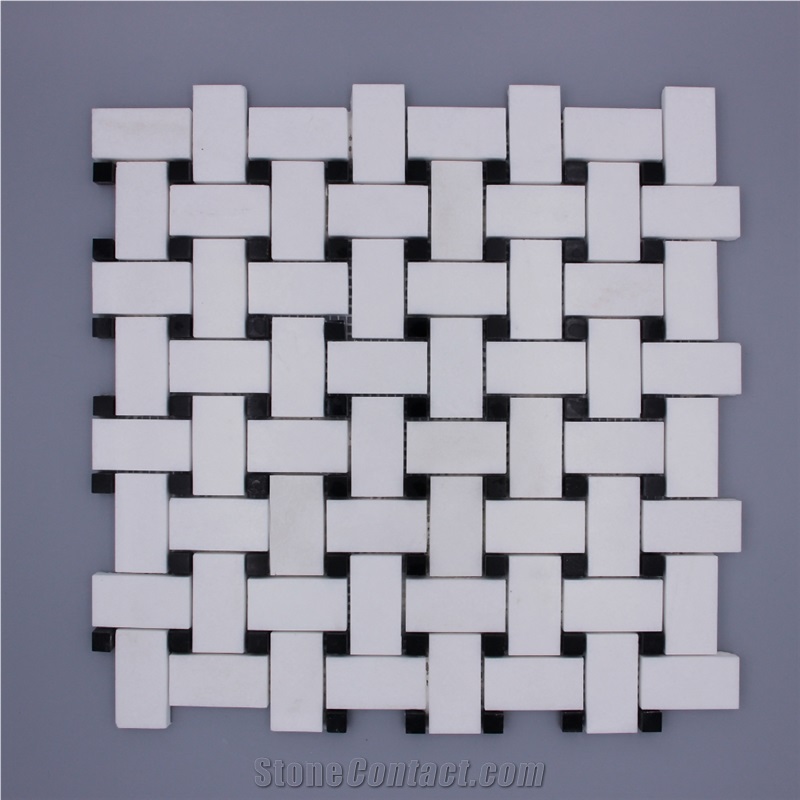 Thassos White Basketweave Polish Marble Mosaic
