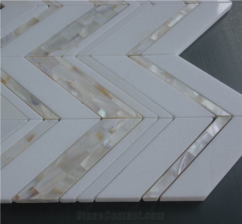 Thassos White Herringbone Mix Shell Marble Mosaic from China