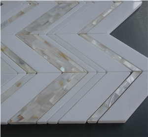 Thassos White Herringbone Mix Shell Marble Mosaic