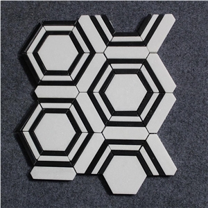 Thassos White-Nero Marquina Hexagon Marble Mosaic