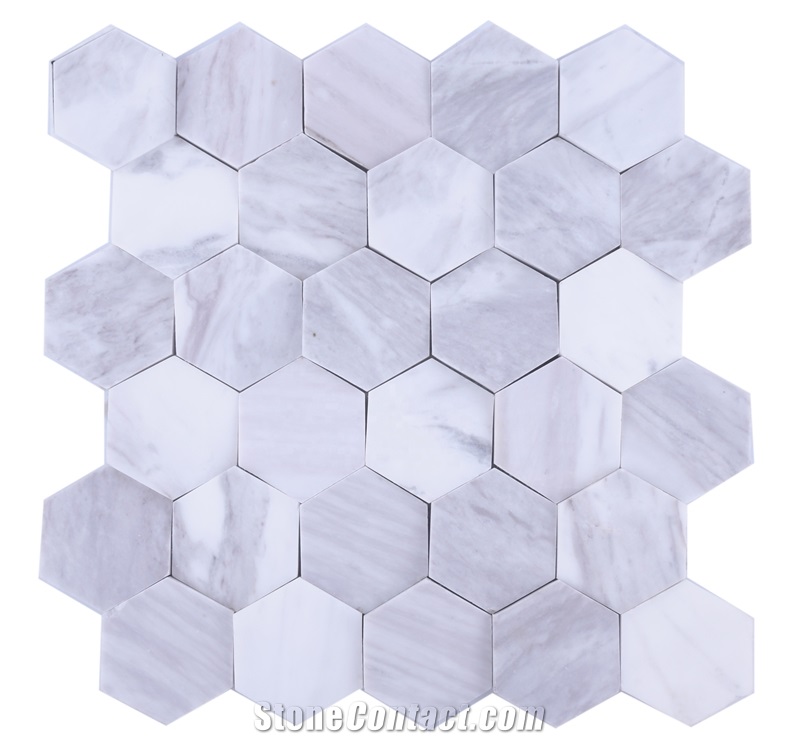 Volakas White Hexagon Marble Mosaic Tile