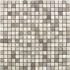White Wood Mix Grey Grain Polish Marble Mosaic
