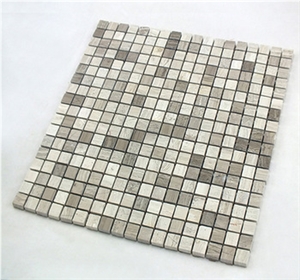 White Wood Mix Grey Grain Polish Marble Mosaic