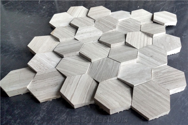 Wood Grain High and Low Side Hexagon Mosaic Tile