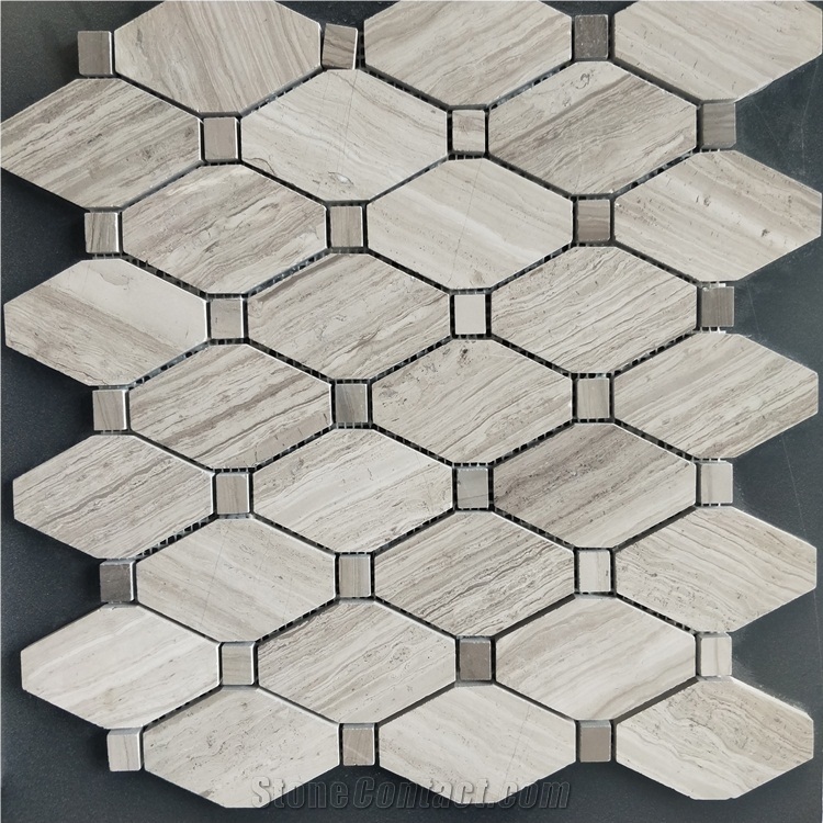 Wooden Grey Octagon Design Polish Marble Mosaic