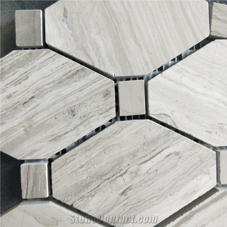 Wooden Grey Octagon Design Polish Marble Mosaic