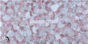 Pink and White Crystal Tiles Slabs Flooring Wall