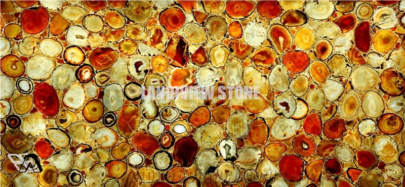 Red Agate Backlit Semiprecious Tiles Slabs Wall