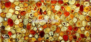 Red Agate Backlit Semiprecious Tiles Slabs Wall