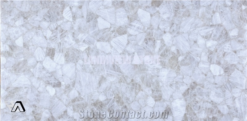 White Crystal Semiprecious Tiles Slabs Wall