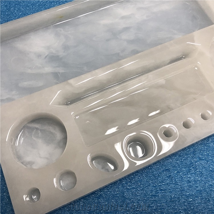 Translucent Faux Alabaster Stone Panel Carved Trays