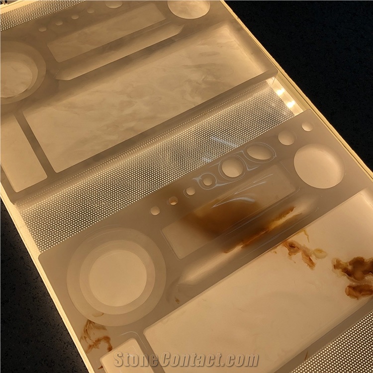 Translucent Faux Alabaster Stone Panel Carved Trays