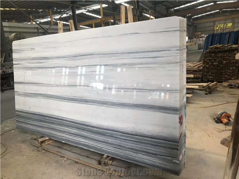 Super White Black Line China Equator Marble Slabs