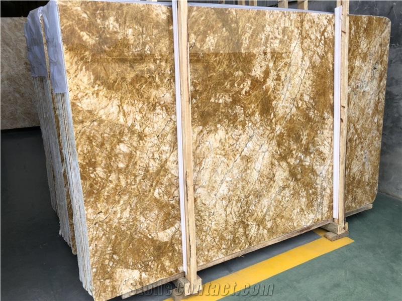 Duabi Gold Marble Yellow Big Slabs Tiles 1.8cm