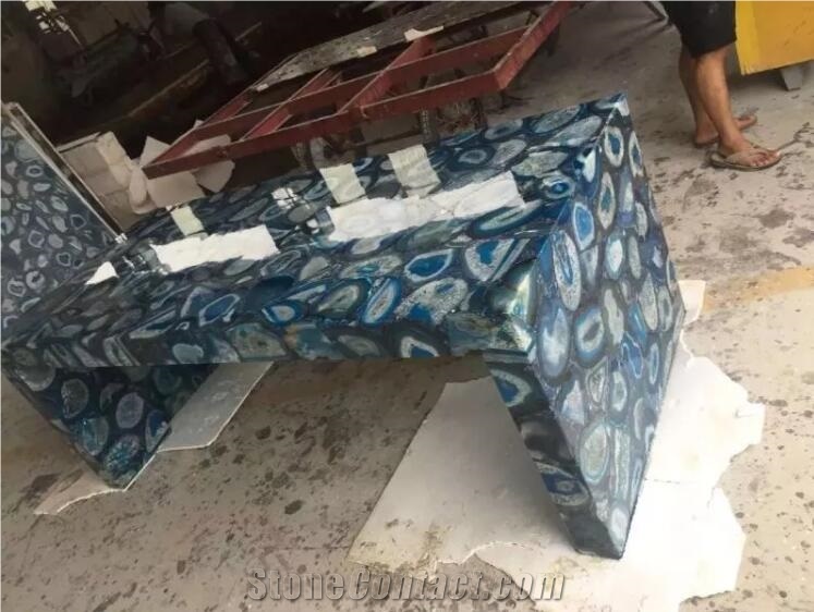 Blue Agate Slabs Semi Precious Stone Table