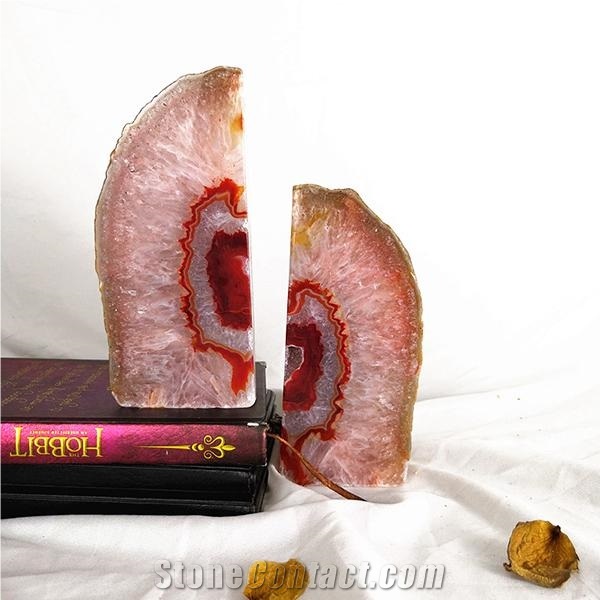 Red Agate Geode Gemston Bookend