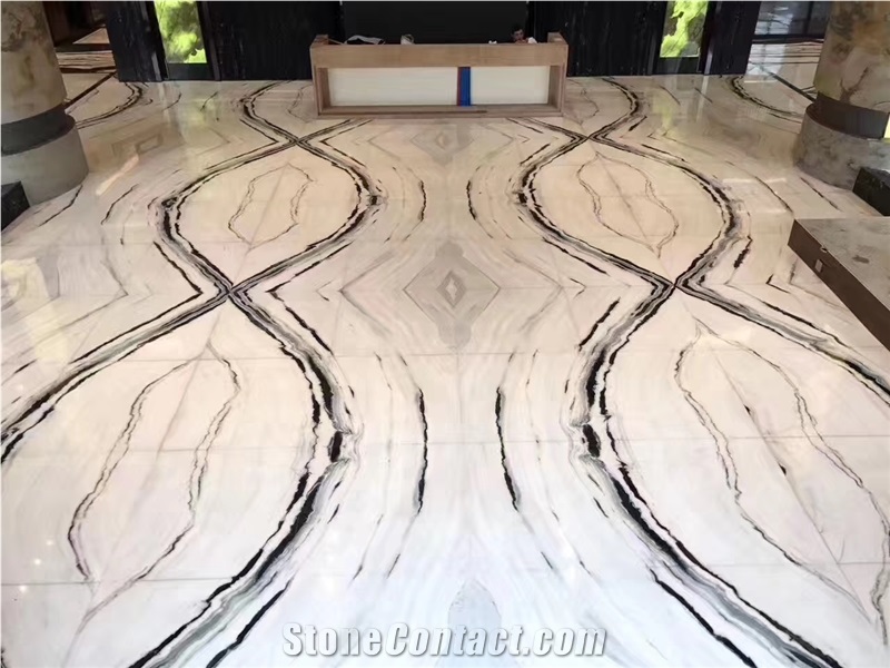 Bookmatch Panda White Marble Flooring Application