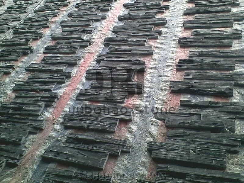 China P018 Black Slate Stacked Veneer,Ledger Panel