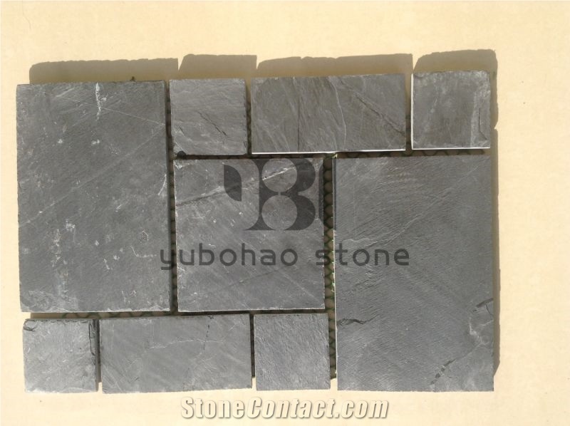 Mustang Black Slate Round Stepping Tile/Covering