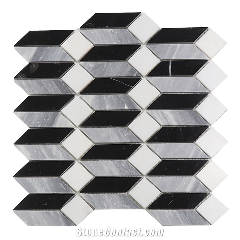 White and Grey Mixed Elongated Hexagon Mosaic