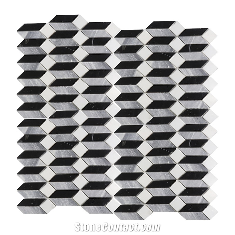 White and Grey Mixed Elongated Hexagon Mosaic