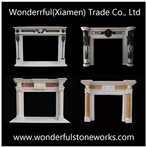 White Marble Fireplace Mantels with Bronze Insert