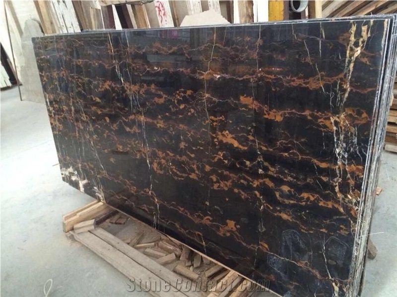 Afghan Polished Nero Portoro Marble Slab Tile