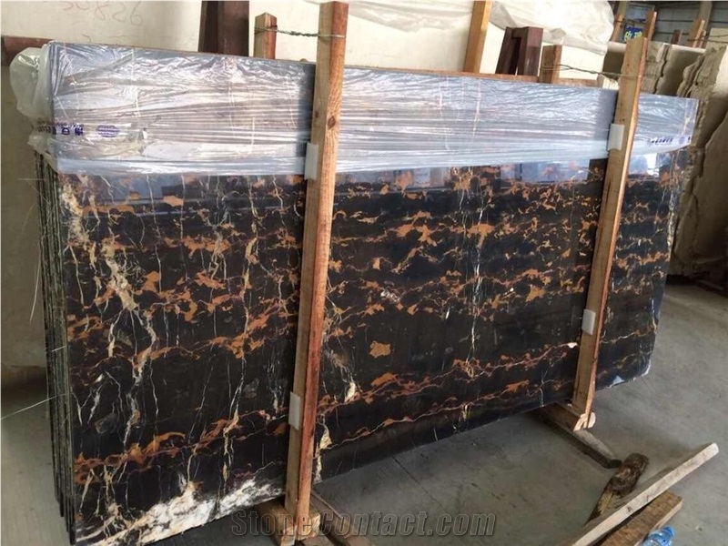 Afghan Polished Nero Portoro Marble Slab Tile