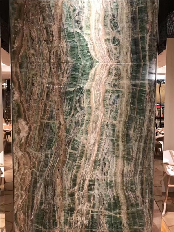 Backlit Bamboo Green Marble Slabs