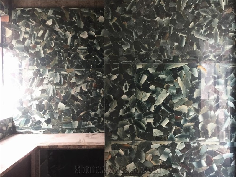 Polished Green Agate Slabs Feature Wall Decoration