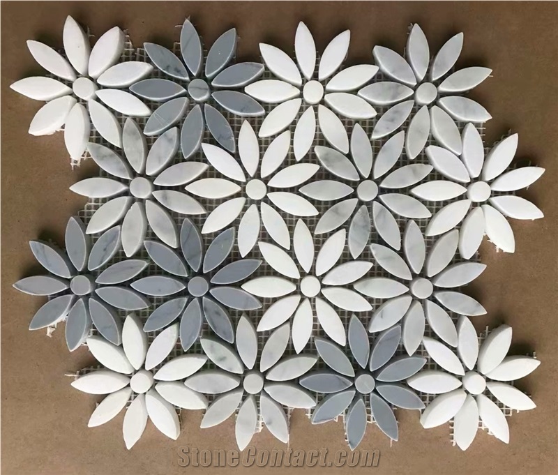Cream Marfil Light Emperador Marble Flower Mosaic