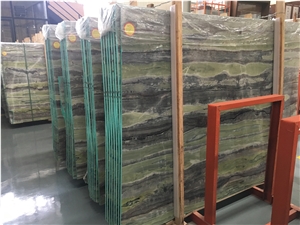 Green Wooden Marble with Grey Veins Slabs Tiles