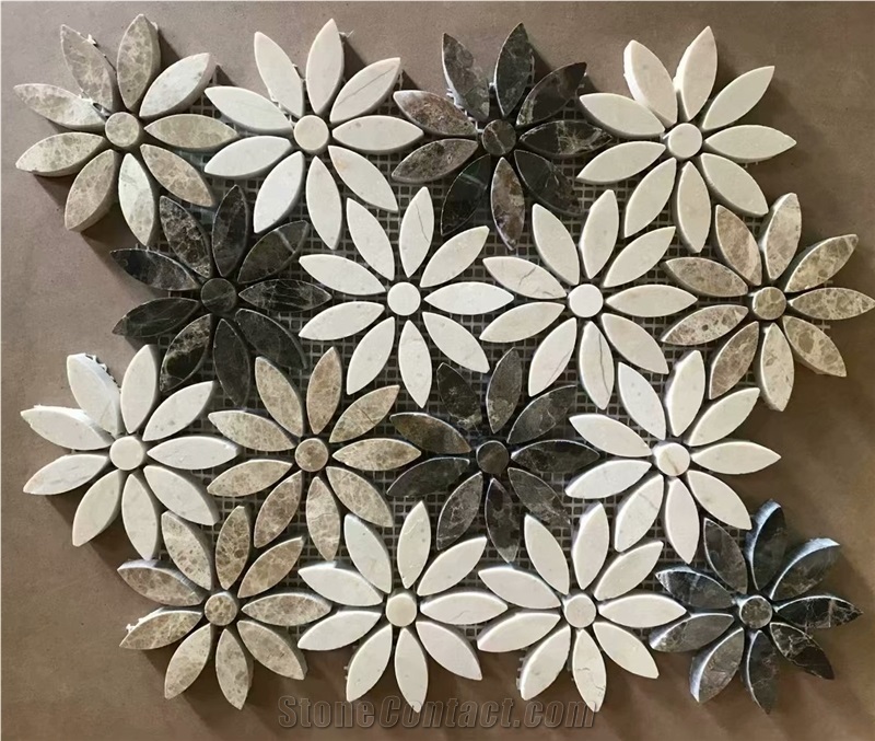 Grey Marble Cararra Marble Flower Mosaic Tile