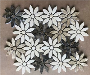 Grey Marble Cararra Marble Flower Mosaic Tile