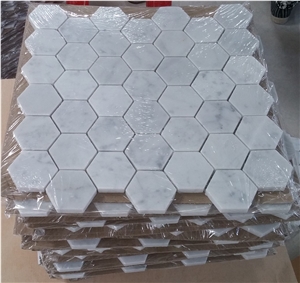 Italian Carrara White Marble Hexagon Mosaic Tile